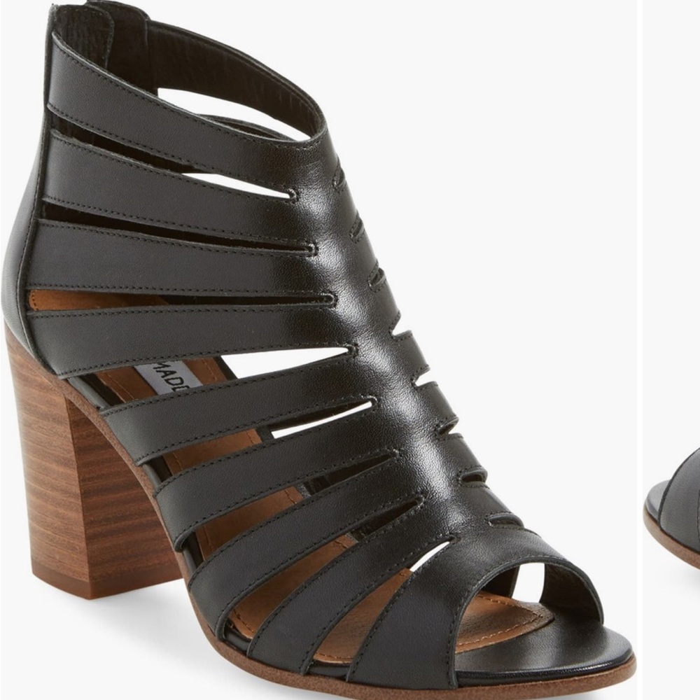 Black cutout bootie block heel sandal